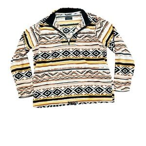 VTG No Boundaries Mens Cream Aztec Fleece Quarter Zip Pullover Sweatshirt Sz XL